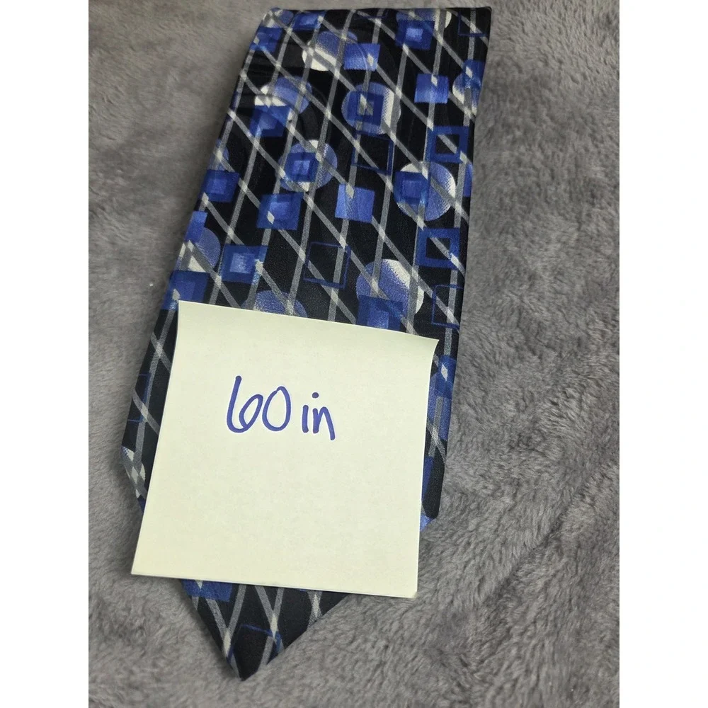 Pavone‎ Men's Neck Tie Blue Black Geometric Made In Italy Silk 3.75/60